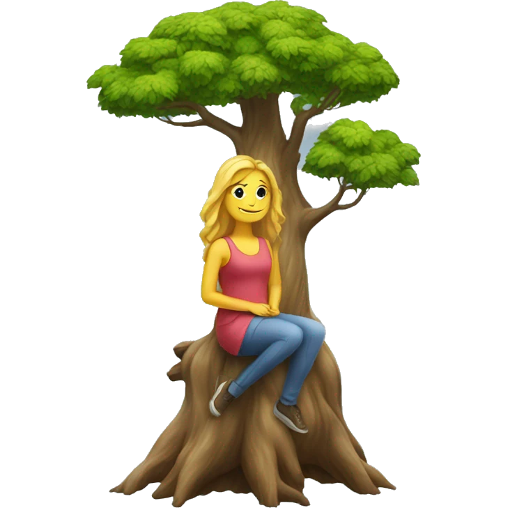 tree with a lady sitting on top of it emoji