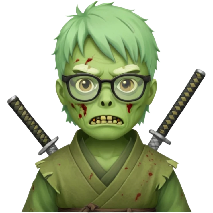 green zombie  samurai with glasses emoji