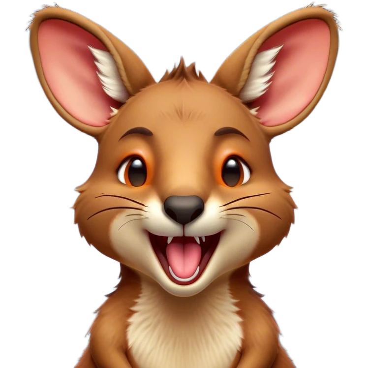 Cinematic Cute Yawning Kangaroo Portrait Emoji, Head tilted slightly with a dramatic, wide-open yawn, showcasing a soft, downy red-orange fur with gently drooping ears and round amber eyes barely open in drowsy contentment, Simplified yet irresistibly adorable features, highly detailed, glowing with a soft, cozy glow, high shine, relaxed yet expressive, stylized with a touch of outback charm, bright and endearing, soft glowing outline, capturing the essence of a sleepy yet affectionate kangaroo, so drowsy it feels like it could stretch out of the screen and curl up for a nap! emoji