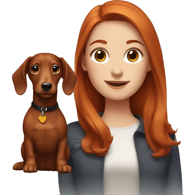 Auburn haired Girl with dachshund  emoji
