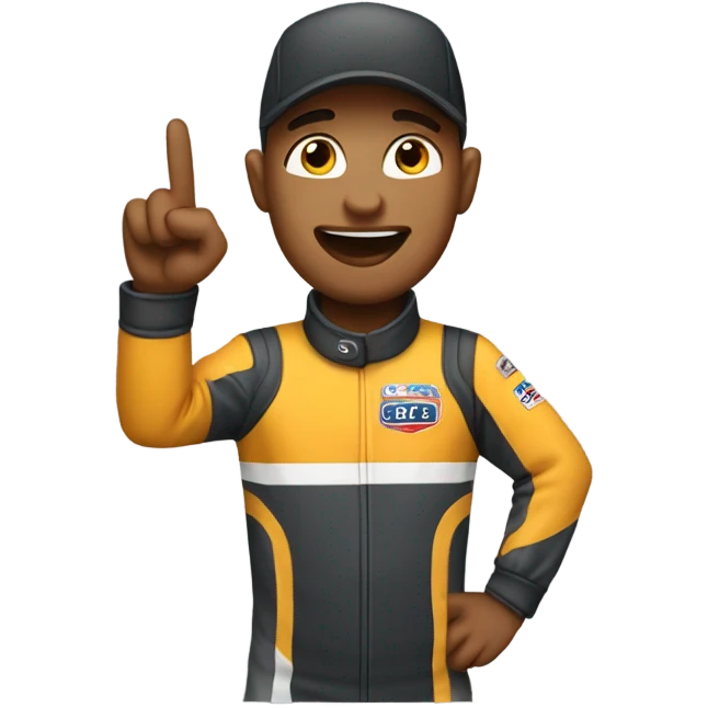 Race car driver with rock on hand emoji