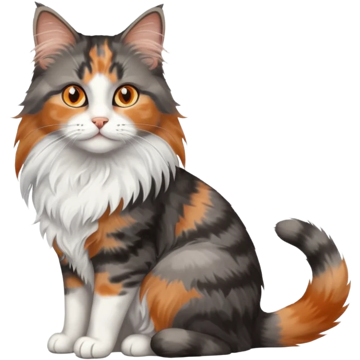 longhair calico cat with blue eyes and longhair grey tabby cat with orange eyes sitting together emoji