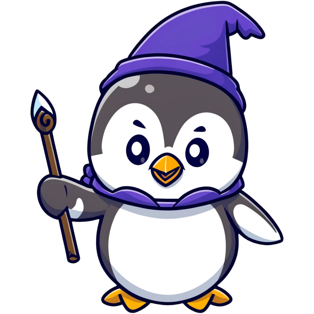 Cute penguin wizard casting a spell emoji