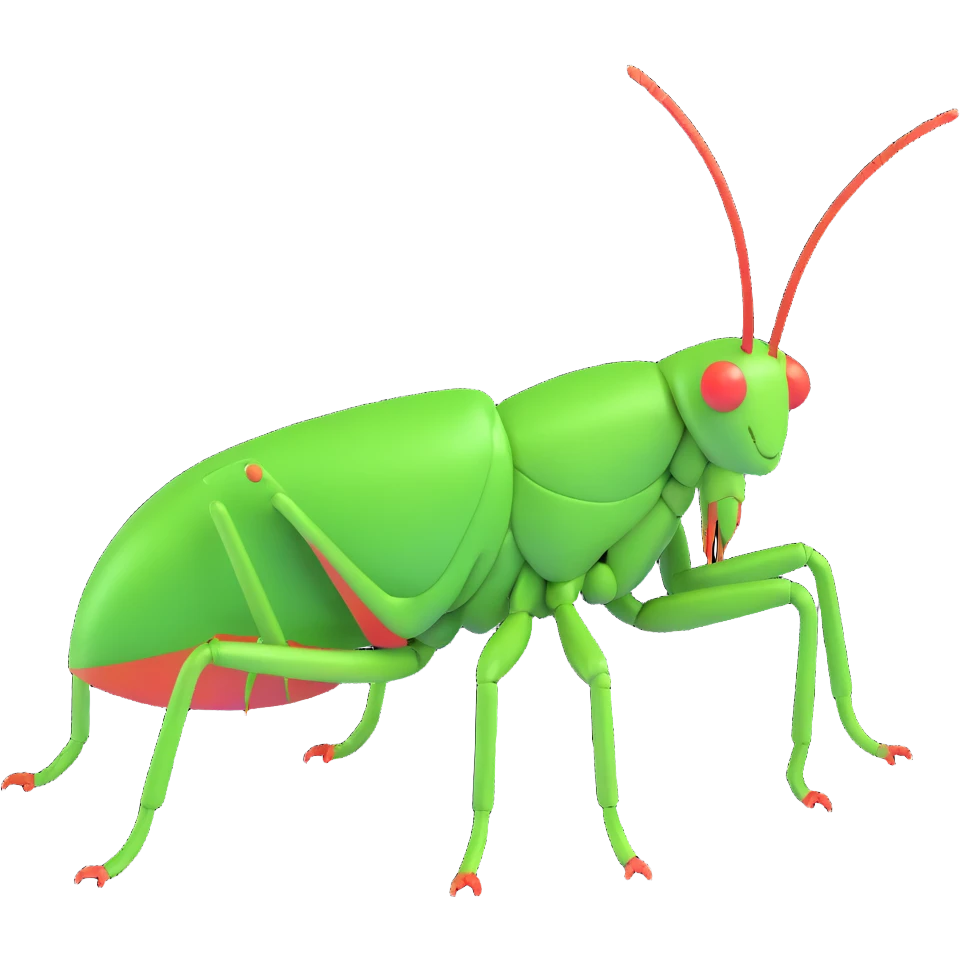 3D emoji style katydid, shiny and rounded, bright green emoji