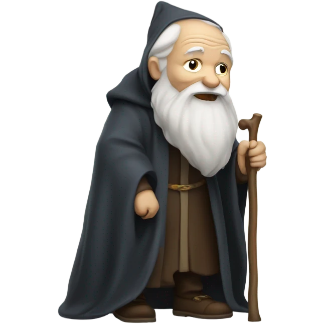 A very old man leaning down, wearing a cloak. He has a white beard and a cane  emoji