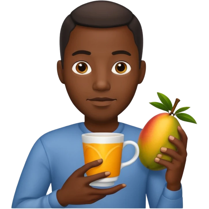 Black fat guy with a cup of mangos emoji