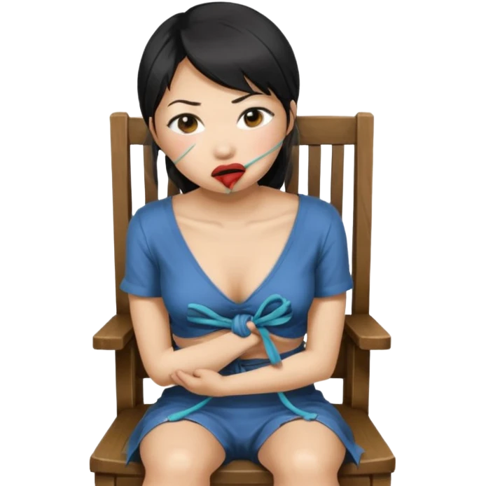 An asian woman, tied to a chair and ballgagged emoji