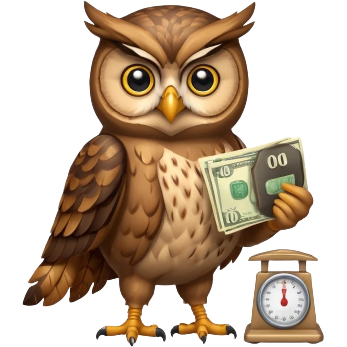 mascot owl holding money and weight scale  emoji