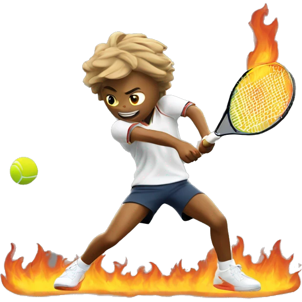 tennis player hitting tennis ball to flames emoji