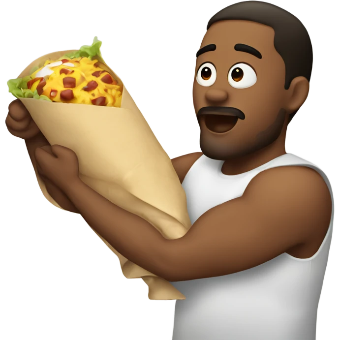 man holding a burrito like a baby with kiss marks on it emoji