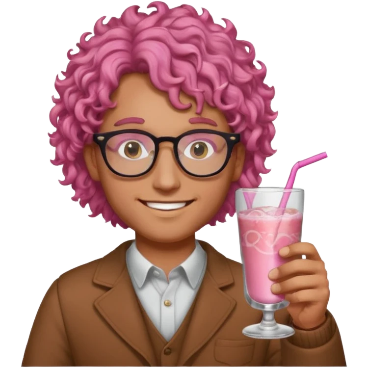 pink curly haired drink holder man with glasses  emoji