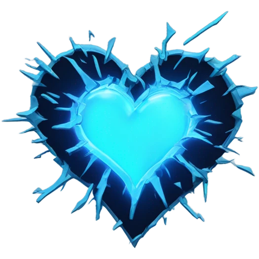 Blue glowing neon broken heart emoji