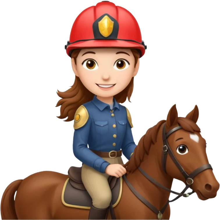 brown haired girl on a cheatnut hporse smiling' emoji
