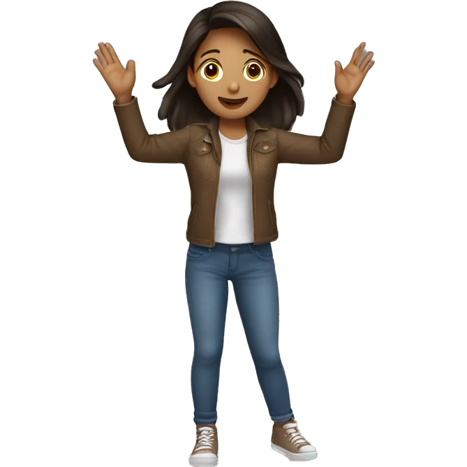 Brunette girl that is raising both her hands emoji