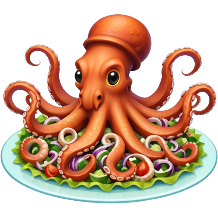 An octopus eating octopus salad emoji
