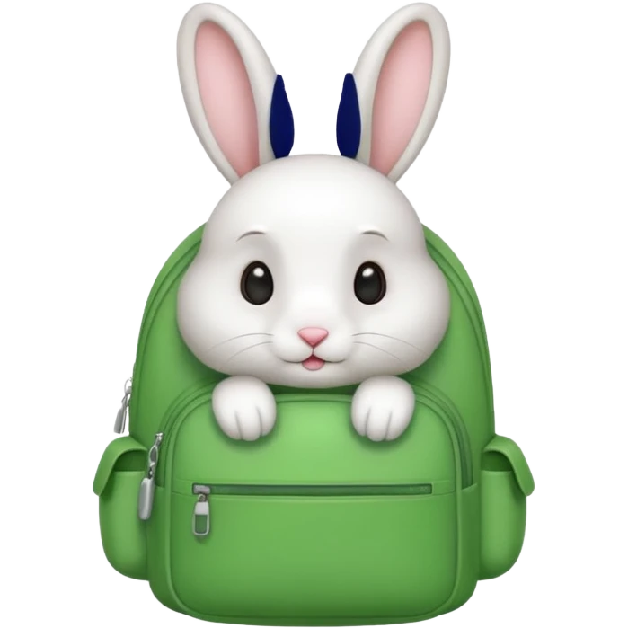 white rabbit wear green backpack emoji