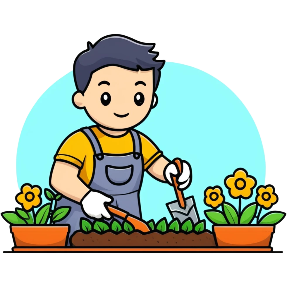young white male gardener planting flowers emoji