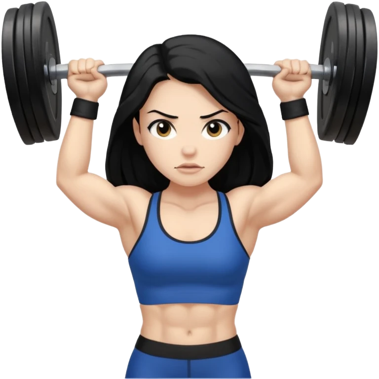 pale girl with long black hair doing weightlifting emoji
