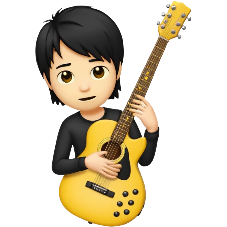 classic yellow emoji of a guitar with black emo hair and moody vibe emoji