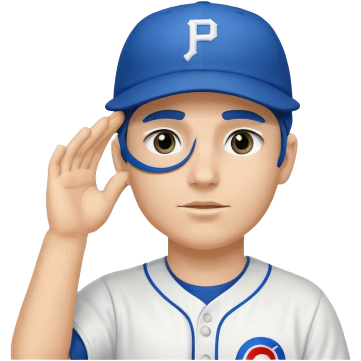 Baseball player, saluting, under eye black stickers, blue hat with P emoji