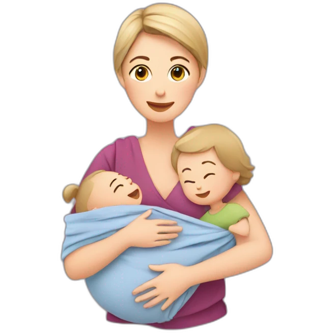 European Babywearing mom with two baby and wrap emoji
