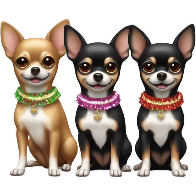 three different colored chihuahuas at a party emoji