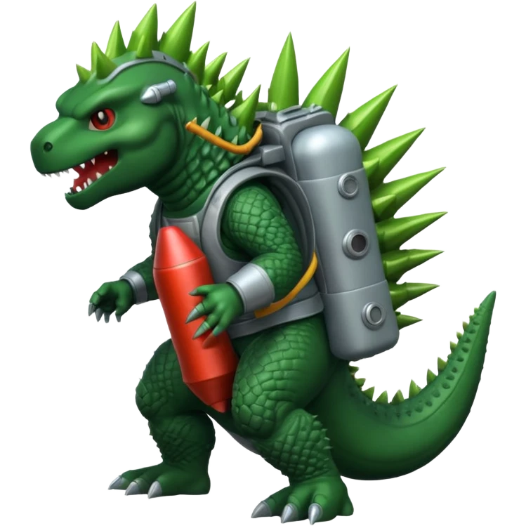Godzilla wearing a rocket pack emoji