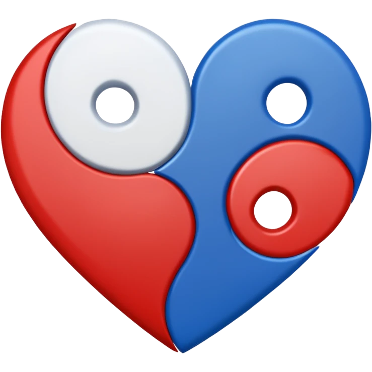 Make a yin yang like heart emoji with the colors being blue and red and no white parts, with two holes and not three and no empty parts left out, make the heart completely filled up emoji