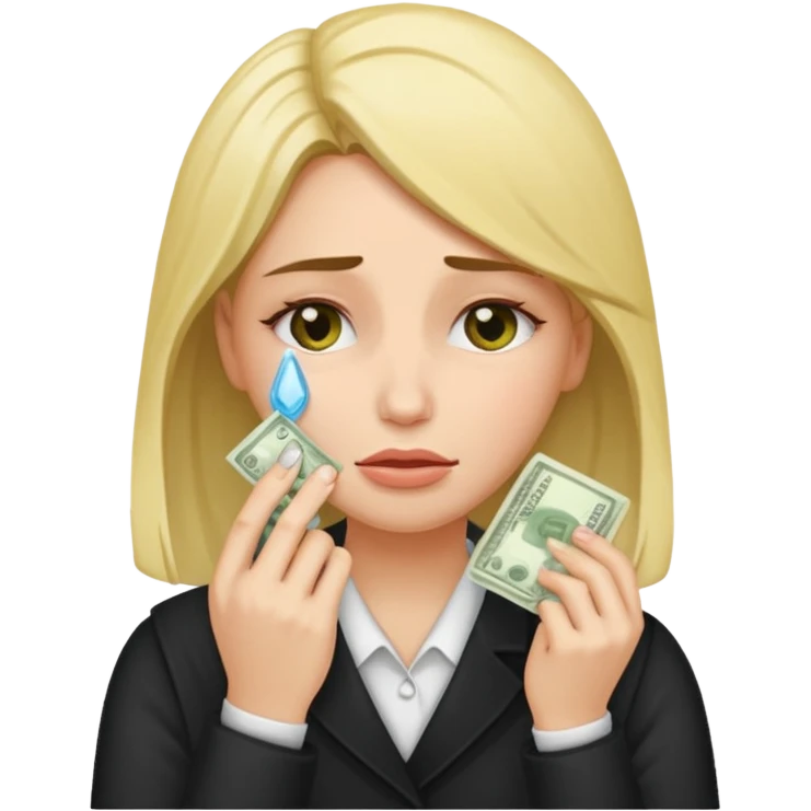 Woman wiping her tears away with cash  emoji