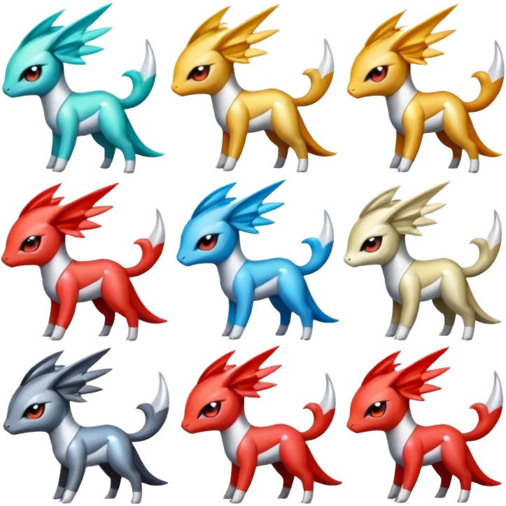 Shiny Colorful Meloetta-Latias-Koraidon-Peppercat-Wargreymon-Protogen-Pokémon-Digimon-Fakémon-fusion-hybrid-creature emoji