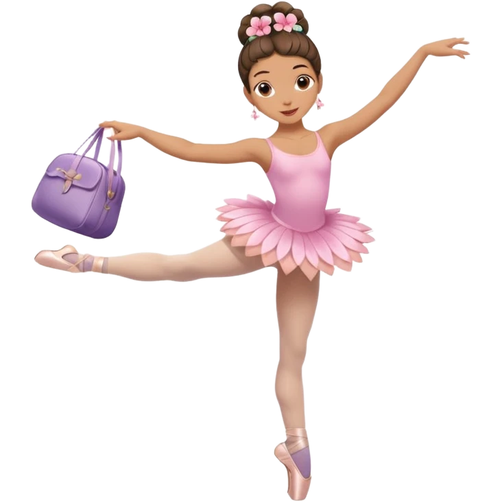 girl with a Hawaiian flower in her hair, wearing ballet pointe shoes, doing ballet with a bag emoji