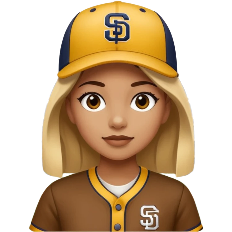 Girl working at San Diego Padres stadium wearing brown and yellow padres gear emoji