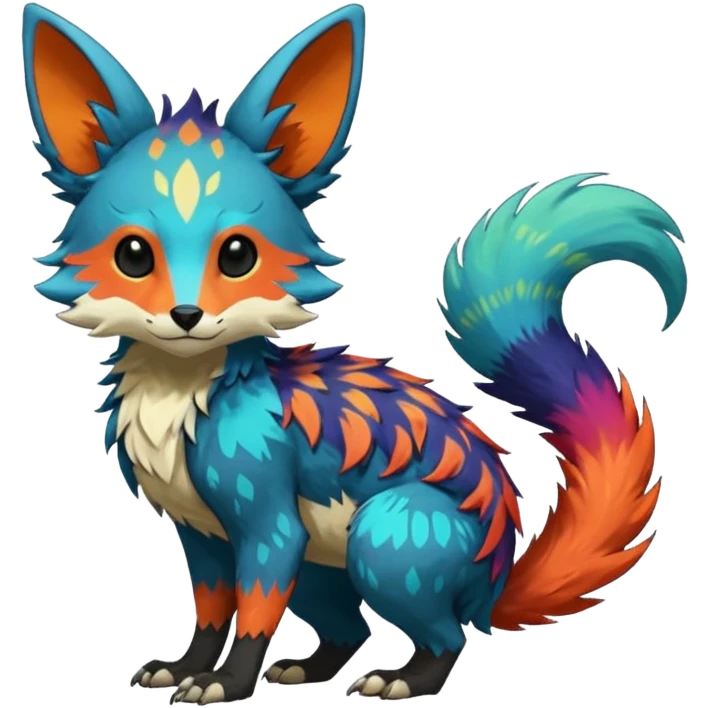 Rare realistic exotic edgy epic pretty beautiful handsome gorgeous aesthetic colorful vibrant Vernid-Trico-species-Fakemon-creature by LiLaiRa, random markings, tufted ears, full body emoji