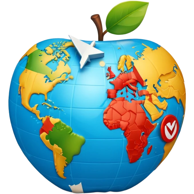 3D globe in Apple emoji style, Germany clearly marked in Europe, arrow pointing from Germany to USA in North America, word 'VPN' in modern bold sans-serif font at the bottom, smooth gradients, soft shadows, realistic 3D look, no other text, suitable for Instagram Reel emoji