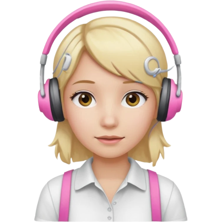 girl with blonde hair, white shirt and pink headset emoji