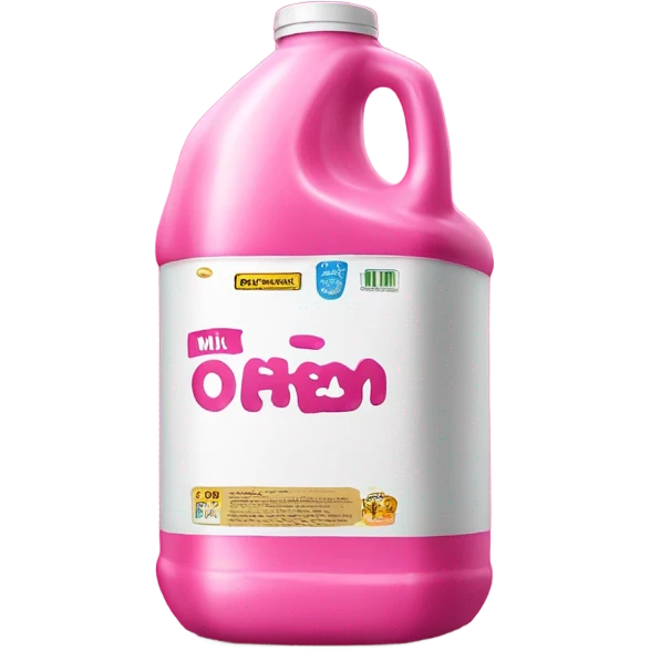 Hot pink gallon of milk with glitter labeled  emoji
