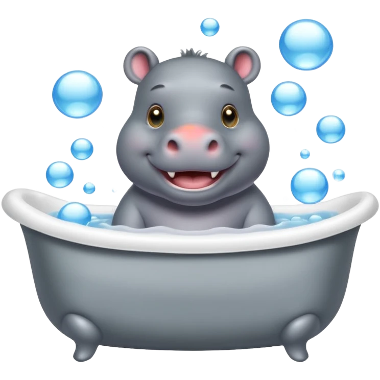 happy hippo with bubbles in bathtub emoji