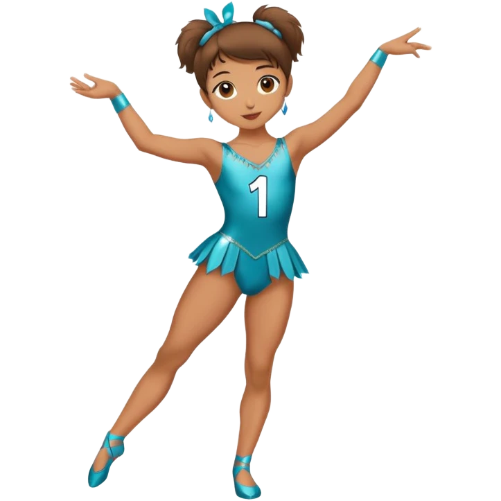 Dancer in a leotard costume holding number 1 emoji