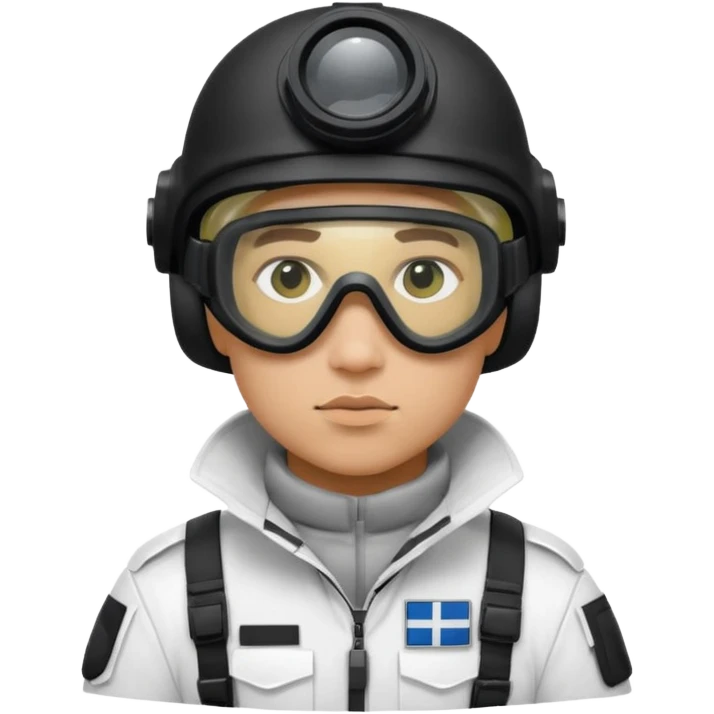 A Finnish modern soldier in a white snow uniform. with black night vision goggles emoji
