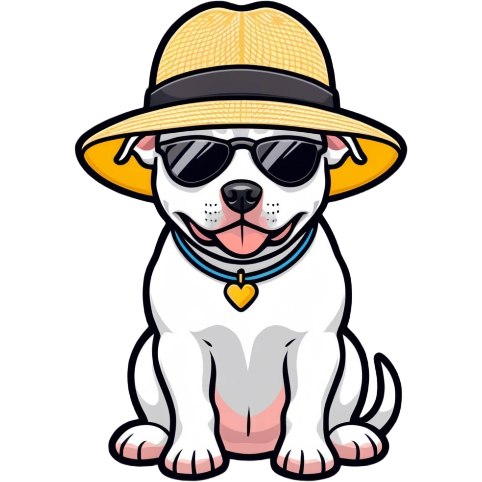 Pitbull Waring a sun hat with sunglasses  emoji