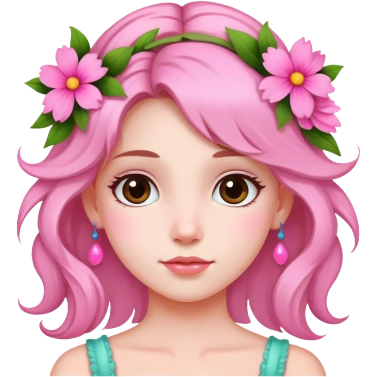 White girl with pink flowers in hair emoji