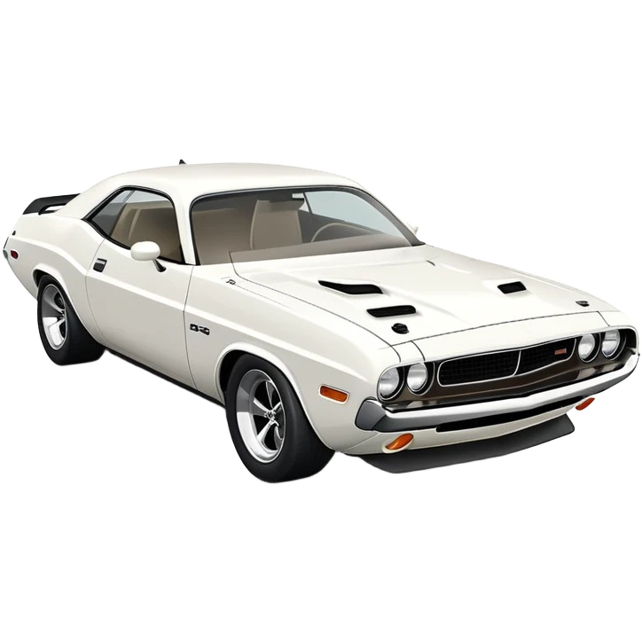 Sleek white 1971 Dodge Challenger, simplified design, complete white color scheme, slight angle showing front and side, detailed but minimalist, iOS emoji style emoji