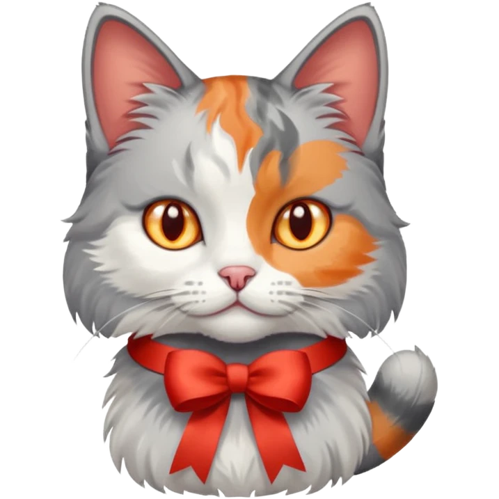 Dilute calico cat with ribbon emoji