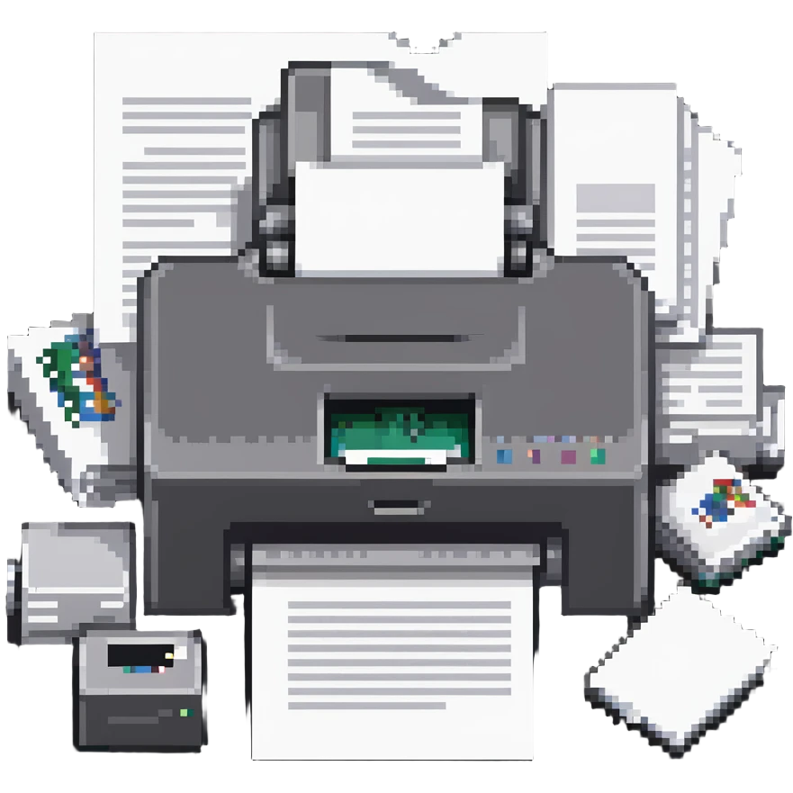 pile of paper and a printer, simple design emoji