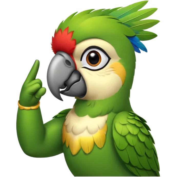 Green parrot face which doing a 'yes sir' gesture (right hand is raised in a military-style salute, with the fingers touching the forehead) emoji