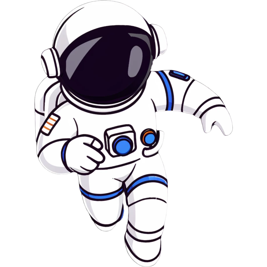Futuristic astronaut in a high-tech spacesuit, sleek helmet with reflective visor, detailed sci-fi armor, heroic silhouette, dynamic diagonal motion lines emoji