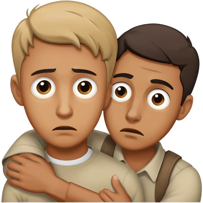 man with anxious worried expression desperately clinging and holding onto someone with fearful abandoned look in his eyes emoji