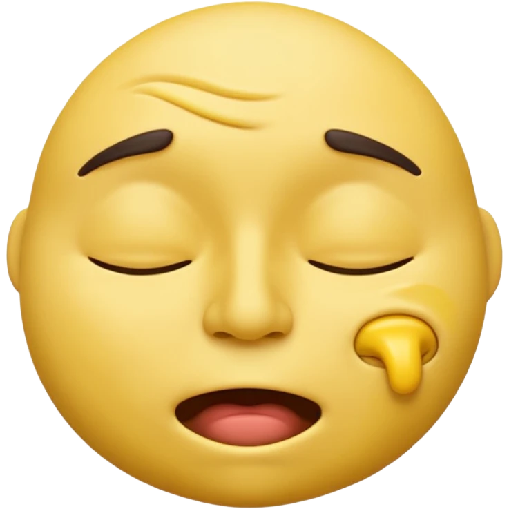 iOS-style 3D emoji: drowsy yellow face with half-closed eyes, messy mouth, and slightly tilted head, conveying just-woke-up grogginess emoji