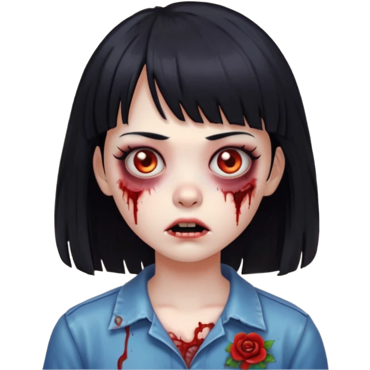 Zombie Girl, Black hair, with bangs emoji