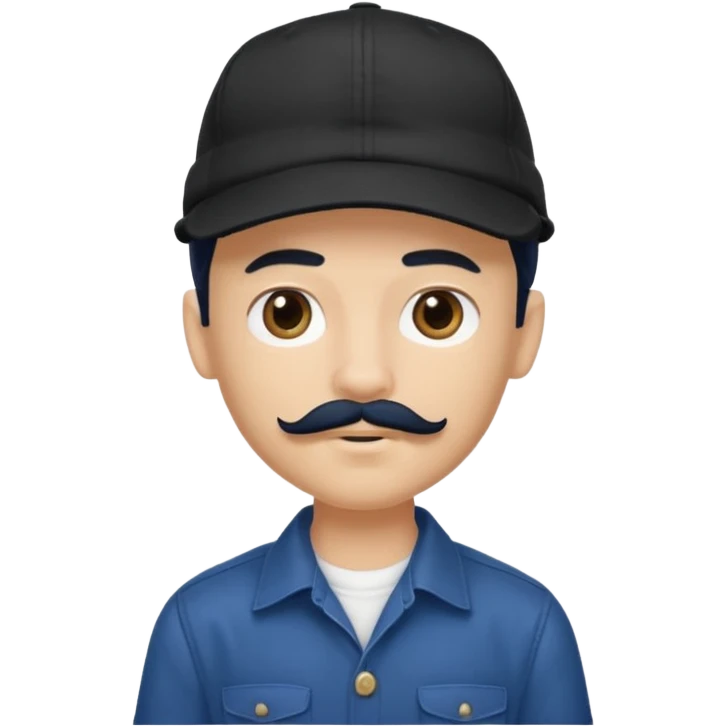 generate a pretty bratz boy wearing a dark blue cap and  button up shirt. Handsome

Mustache- black

hair black long emoji